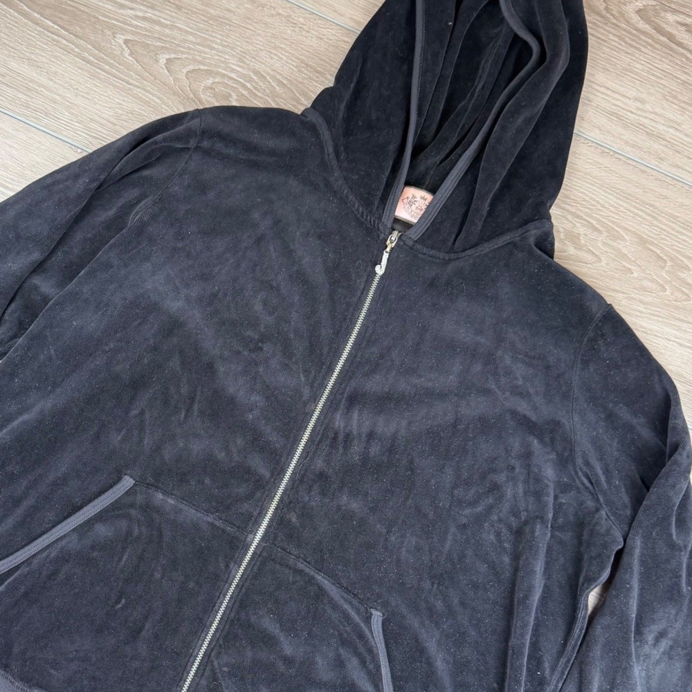 Juicy Couture Womens Y2K Hoodie Velour Zip Up Black 3X